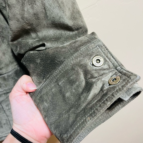 Liz Claiborne Retro 100% Suede Leather Green Grey Button Front Jacket Women’s XL - Picture 8 of 9